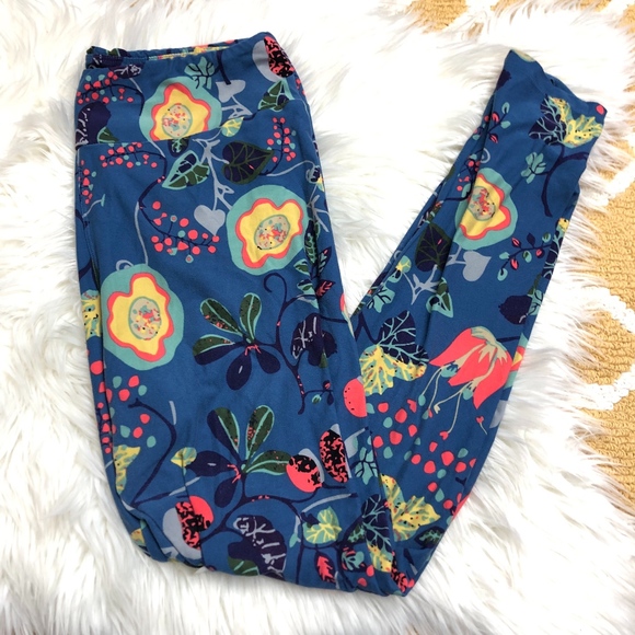 LuLaRoe Pants - Blue floral LuLaRoe leggings size TC // I44